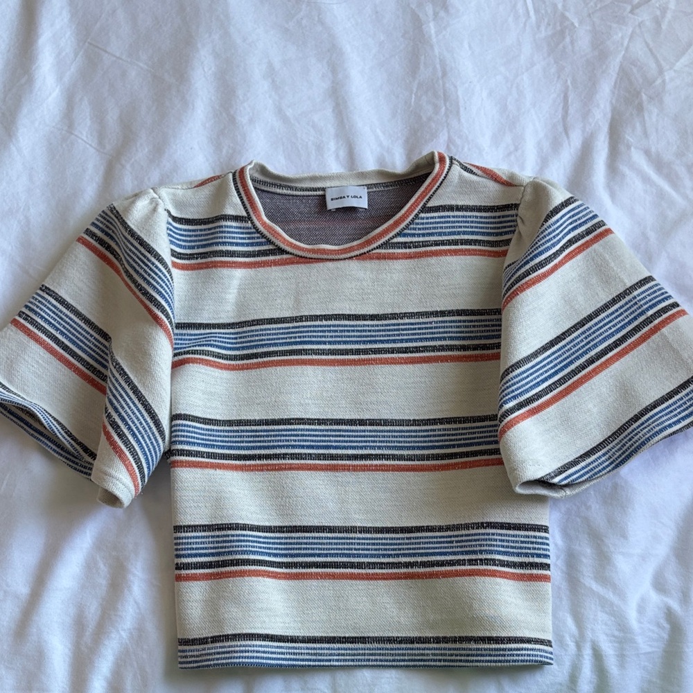 Bimba y Lola Striped Women's Blouse - small, Cream, Blue, and Orange,